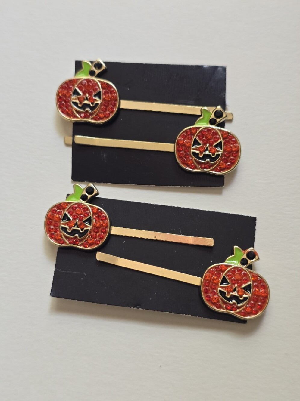 Halloween Pumpkin Crystal Hair Pins - Set of 4